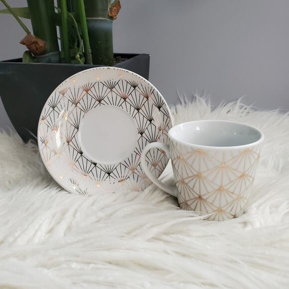 Coco + Lola Geometric Pattern Coffee Tea Mug & Saucer Serveware Set - Picture 3 of 10